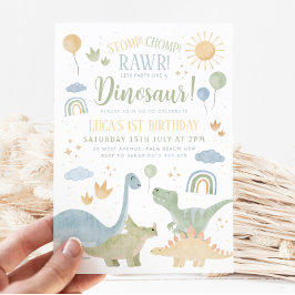 恐竜ストンプチョンプラー第1誕生日パーティー少年 招待状
