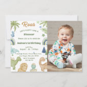 恐竜ストンプチョンプラー第1誕生日パーティー少年 招待状 (正面)