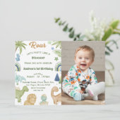 恐竜ストンプチョンプラー第1誕生日パーティー少年 招待状 (スタンド正面)