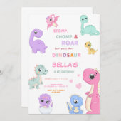 恐竜ストンプチョンプラー誕生日ガールパーティー 招待状 (正面/裏面)
