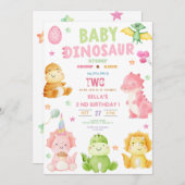 恐竜ストンプチョンプラー誕生日パーティーガール 招待状 (正面/裏面)