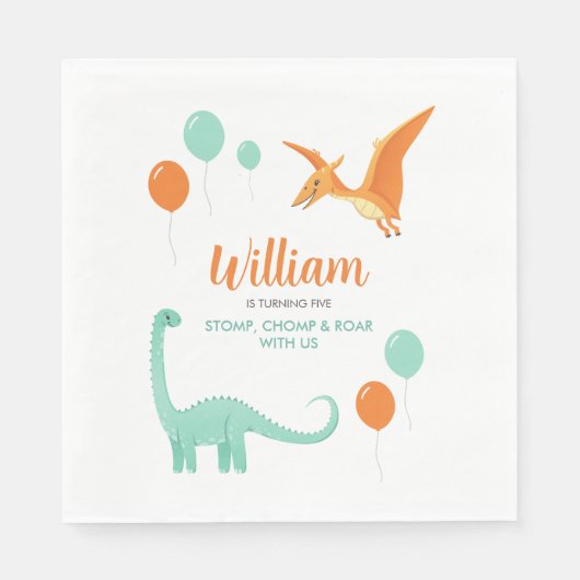 恐竜ストンプチョンプラー誕生日パーティーボーイ スタンダードランチョンナプキン (正面)
