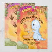 恐竜ストンプチョンプラー3歳のパーティー 招待状 (正面/裏面)