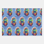 恐竜タフ子供の追加の名前3誕生日 ラッピングペーパーシート (正面3)