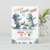 恐竜ダンスパーティー 面白い共同誕生日 招待状 (スタンド正面)