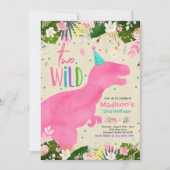 恐竜ツーワイルド誕生日ピンク恐竜誕生日 招待状 (正面)