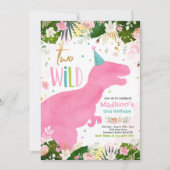 恐竜ツーワイルド誕生日ピンク恐竜誕生日 招待状 (正面)