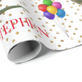 恐竜ティラノサウルスの誕生日パーソナライズされた名 ラッピングペーパー (ロールコーナー)