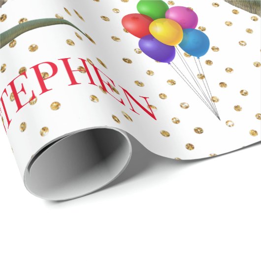 恐竜ティラノサウルスの誕生日パーソナライズされた名 ラッピングペーパー (ロールコーナー)