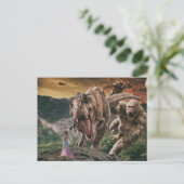 恐竜ティラノサウルスゴリラファンタジーシーン ポストカード (スタンド正面)