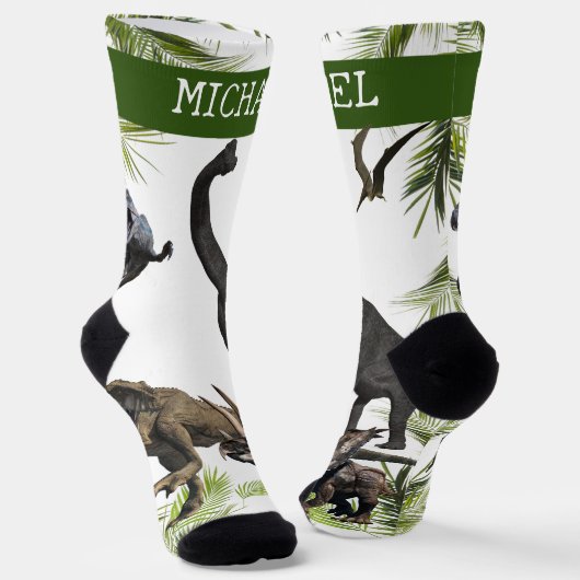 恐竜ティラノサウルスパーソナライズされた名ラプター ソックス (傾斜あり)