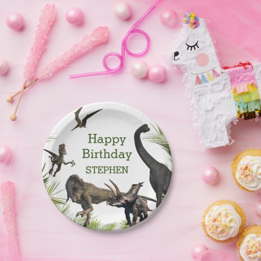 恐竜ティラノサウルスラプターハッピーバースデー ペーパープレート (パーティー)