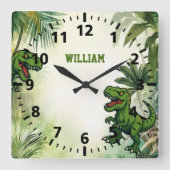 恐竜ティラノサウルスレックスジャングル スクエア壁時計 (正面)