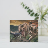 恐竜ティラノサウルス・ゴリラ・ヴェロキラプター ポストカード (スタンド正面)