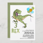 恐竜ティラノサウルス・スリー・レックス・ディノ3歳の誕生日 招待状 (正面/裏面)