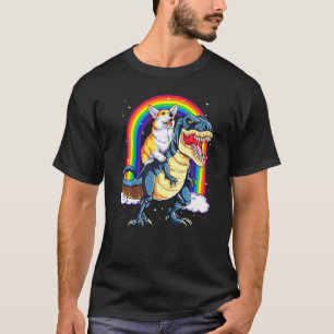 恐竜ティラノサウルス 宇宙 銀河 虹 コーギー Tシャツ
