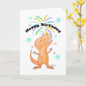 恐竜ティラノサウルスTレックスかわいいハッピーバースデー カード (黄色い花)