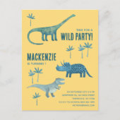 恐竜テーマの子供の誕生日パーティーの招待状 ポストカード (正面)