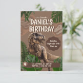 恐竜テーマの子供向け誕生日パーティー招待状 エンクロージャーカード (スタンド正面)