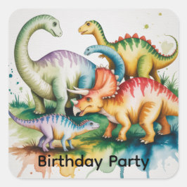 恐竜テーマの男の子の誕生日パーティー スクエアシール