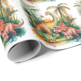恐竜テーマの男の子の誕生日パーティー ラッピングペーパー