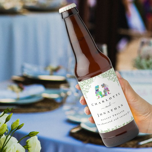 恐竜テーマの結婚式カスタム ビールラベル