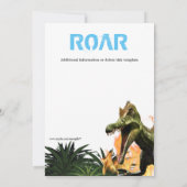 恐竜テーマの誕生日パーティーtレックス炎写真 招待状 (裏面)