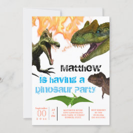恐竜テーマの誕生日パーティーtレックス炎 招待状
