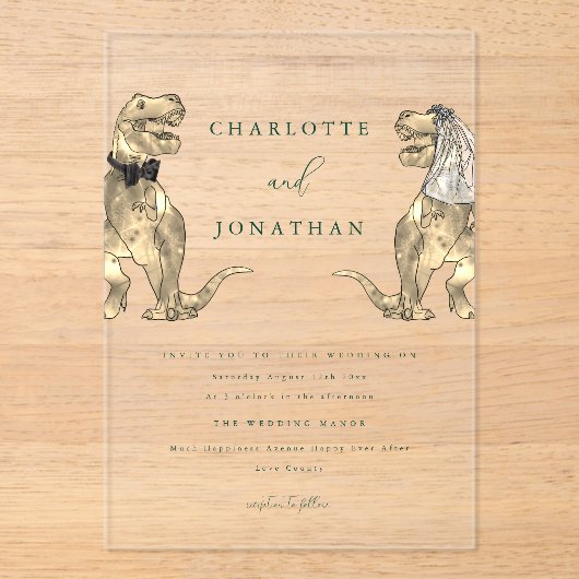恐竜テーマグ結婚リーン アクリル招待状 (正面)
