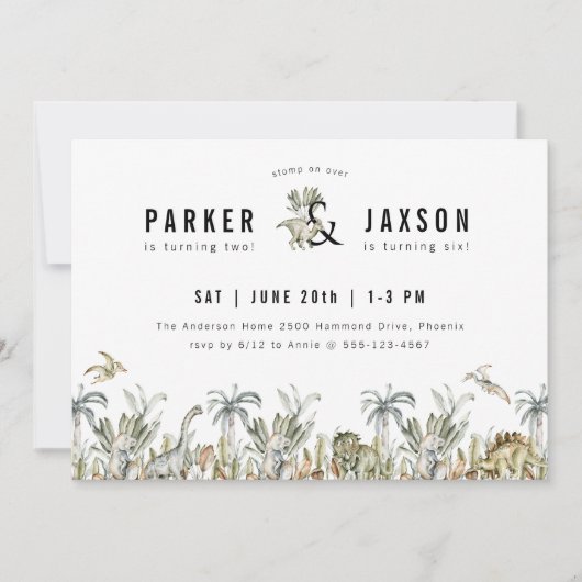 恐竜テーマ共同誕生日パーティー 招待状 (正面)