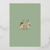 恐竜テーマ結婚のセージ緑金ゴールド 箔招待状 (裏面)