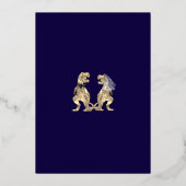 恐竜テーマ結婚のネイビーブルー金ゴールド 箔招待状 (裏面)