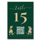 恐竜テーマ結婚の緑のQRコード テーブルナンバー (正面)
