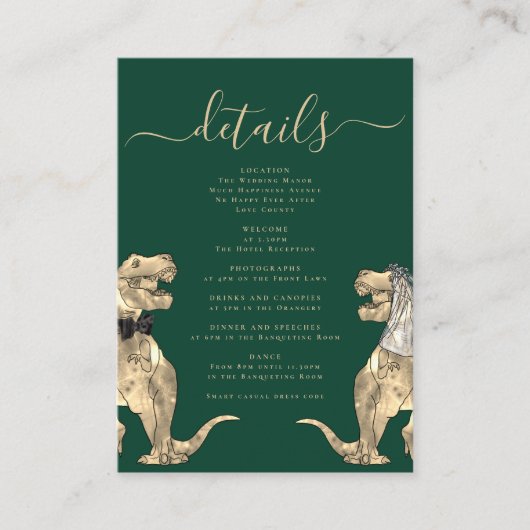 恐竜テーマ結婚の詳細緑 エンクロージャーカード (正面)