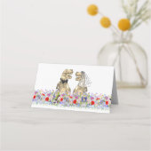 恐竜テーマ結婚の野カラフル花 プレイスカード (裏面)