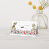 恐竜テーマ結婚の野カラフル花 プレイスカード (正面)