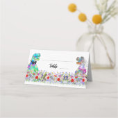 恐竜テーマ結婚の野花 プレイスカード (正面)
