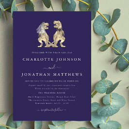 恐竜テーマ結婚ズネイビーブルー 招待状