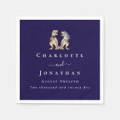 恐竜テーマ結婚ズパーソナライズされたネイビーブルー スタンダードカクテルナプキン (正面)