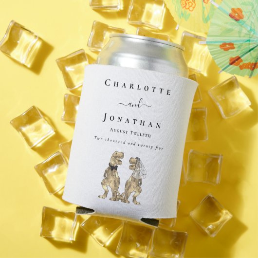 恐竜テーマ結婚ズパーソナライズされた 缶クーラー (インサイチュ 夏)