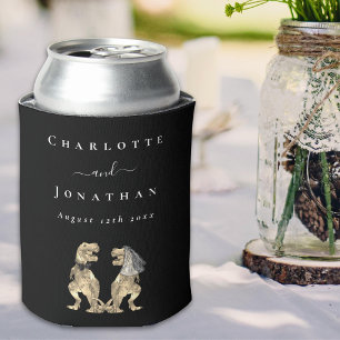 恐竜テーマ結婚ズブラック&ホワイトパーソナライズされた 缶クーラー