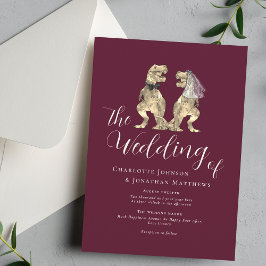 恐竜テーマ結婚ズブルゴーニュアイボリークリーム 招待状