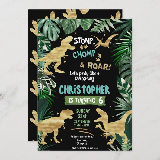 恐竜テーマ誕生会 招待状 (正面/裏面)