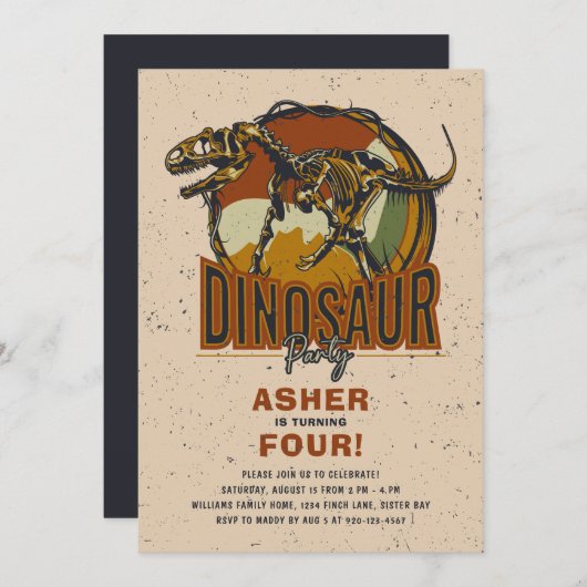 恐竜テーマ誕生会 招待状 (正面/裏面)