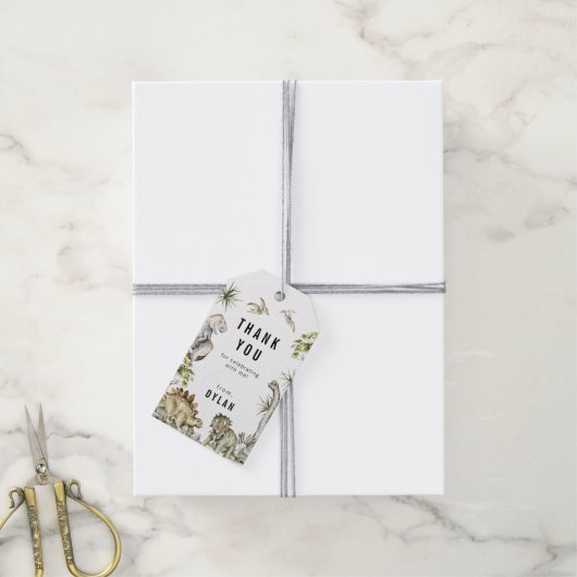 恐竜テーマ誕生日ありがとう ギフトタグ (より糸付き)