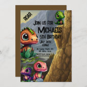 恐竜テーマ誕生日、 招待状 (正面/裏面)