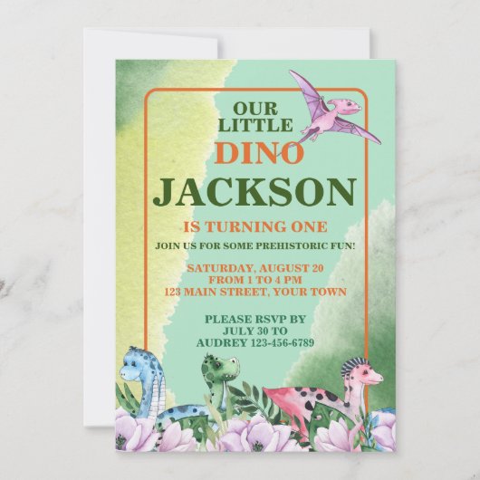 恐竜テーマ1歳の誕生日 招待状 (正面)