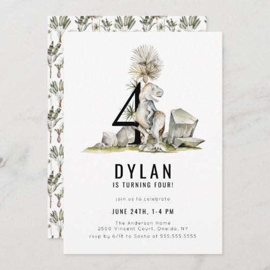 恐竜テーマ4th誕生日パーティー 招待状 (正面/裏面)