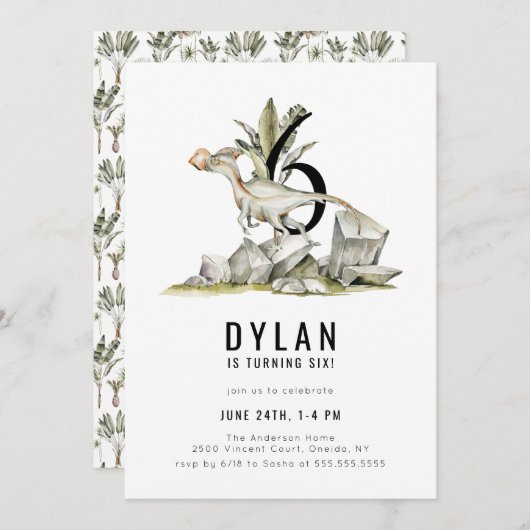 恐竜テーマ6thバースデーパーティー 招待状 (正面/裏面)