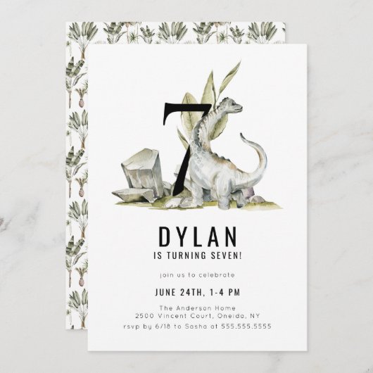 恐竜テーマ7thバースデーパーティー 招待状 (正面/裏面)